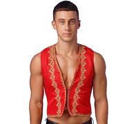 YiZYiF Gilet da uomo Vintage Gotico Senza Maniche Gilet Arabo Steampunk Tailcoat Gotico Giacca Vittoriana Gilet Rinascimentale Top Halloween Costume Rosso L