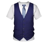 YiZYiF Maglietta Uomo Slim Fit T-Shirt Uomo Smoking Cravatta 3D Stampato Estate Camicia Divertenti T-Shirt Manica Corta Tees Top Estivo Cosplay Festa Partito Performance Blu M