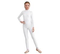 YiZYiF Ragazza Bodysuit da Ginnastica Tuta Sportiva da Danza Jumpsuit Sheer Mesh Manica Lunga Body da Danza Classica Allenamento Abito da Pattinaggio Bianco 11-12 anni