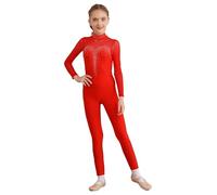 YiZYiF Ragazza Bodysuit da Ginnastica Tuta Sportiva da Danza Jumpsuit Sheer Mesh Manica Lunga Body da Danza Classica Allenamento Abito da Pattinaggio Rosso 11-12 anni