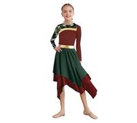 YiZYiF Ragazza Vestito da Danza Lirica Moderna Manche Lunghe Abito da Pattinaggio Orlo Irregolare Danza di Lode Vestito da Ballo Tango Rumba Valzer Liturgico A Borgogna Verde Militare 13-14 Anni