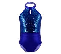 YiZYiF Ragazze Ginnastica Leotards Body Danza Claasica Balletto Artistica Paillettes Body da Ginnastica Artistica Senza Manica Jumpsuit da Ballo Blu reale C 7-8 anni