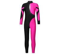 YiZYiF Tuta Intera da Ginnastica Artistica per Bambina Manica Lunga Lucido Leotards Jumpsuit Body da Balletto Intera Completo Sportivo Allenamento Hot Pink 9-10 anni