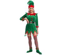 YiZYiF Vestiti Da Elfo Natalizi Set 6Pz Donna Abito Babbo Natale Vestito di Velluto Elfo Gioco di Ruolo Costumi Carnevale Verde 170/XL