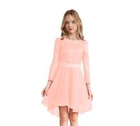 YiZYiF Vestito Bambina Elegante Lungo Abito Cerimonia Ragazza Vestito Principessa in Pizzo Manica Mezza Abito de Festa Sposa di Compleanno Rosa 5-6 Anni