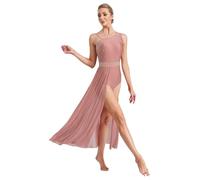 YiZYiF Vestito da Donna per Danza Lirica Senza maniche Body Leotard da Ginnastica Artistica Spalla asimmetrica Dancewear Dusty Pink S