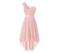 YiZYiF Vestito da Matrimonio Bambina Elegante in Chiffon Vestito da Cerimonia Sposa Damigella Linea ad A Vestito da Sera Festa Vestito Lungo Monospalla con Fiori Rosa 11-12 Anni
