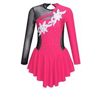 YiZYiF Vestito da Patinnaggio Artistico per Bambina e Ragazza Completo da Pattinaggio sul Ghiaccio con Strass Concorso Performance Costume Vestito da Danza Balletto Hot Pink F 7-8 Anni