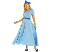 YiZYiF Vestito Principessa Costume Blu Wendy Peter Pans per Donne Ragazza Vestido da Cerimonia Elegante Lungo Midi con Fascia Cintura Accessori Cosplay Festa Halloween Azzurro M