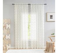 YJ YANJUN Set di 2 tende in pizzo con motivo floreale, lunghezza 243,8 cm, con 2 pannelli, stile country, stile shabby chic, per soggiorno e finestra, tasca per asta filtrante, 150 x 200 cm, avorio