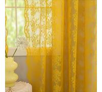 YJ YANJUN Tende da cucina Boho da 114,3 cm, per finestra sopra il lavandino, design vintage primaverile con motivo floreale, piccole tende corte per bagno, 132 x 114 cm, giallo senape