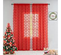 YJ YANJUN Tende trasparenti rosse lunghe 244 cm, per soggiorno, set di 2 pannelli, bellissime tende in pizzo natalizio con fiori per Natale, San Valentino, decorazione per finestra, 132 x 243 cm,
