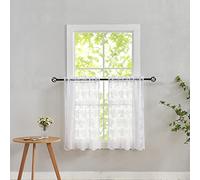 YJ YANJUN White Lace Curtains - 36 Inch Length Country Cafe Kitchen Sheer Tier Short Curtains for Bathroom - 2 Panels 26 x 36 Inch
