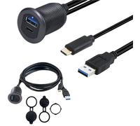 YJCEBGPED Cavo di prolunga USB 3.1 for montaggio a pannello. Cavo di prolunga USB maschio-femmina + tipo C maschio-femmina con indicatore luminoso(Blue)