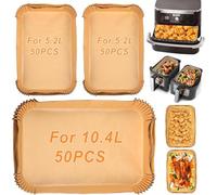 YJDM 150 pezzi di carta da forno per friggitrice ad aria calda Ninja AF500EU AF500EUCP, Cecotec 9000, carta rettangolare Airfryer per Flex Drawer Dual Zone 5.2L, 10L&10.4L, diverse due misure