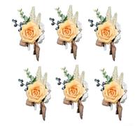 YJDOORPLAY Fiore artificiale per bouquet da sposa, per sposo, testimone, bottone, bottone, spille, accessori per abito da sposa, decorazione per feste di nozze, confezione da 6 (arancione)