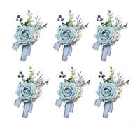 YJDOORPLAY Fiore di rosa artificiale per matrimonio, per il testimone dell'amante, per bouquet, bottone, accessori per abiti, decorazione per feste di nozze, confezione da 6 (blu)