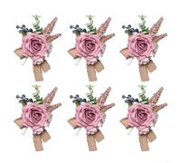 YJDOORPLAY Fiore di rosa artificiale per matrimonio, per il testimone dell'amante, per bouquet, bottone, accessori per abiti, decorazione per feste di nozze, confezione da 6 (viola)