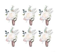 YJDOORPLAY Fiore di rosa artificiale per matrimonio, per il testimone dell'uomo d'onore, con asola per bottone, accessori per abiti, decorazione per feste di nozze, confezione da 6 (bianco)