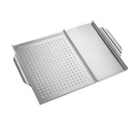 YJDOORPLAY Vassoio in acciaio inossidabile 2 in 1 per barbecue, teglia perforata per pesce e verdure, piastra di cottura da esterno resistente alla ruggine, argento, 30,7 x 45 cm (piatto per arrosto)