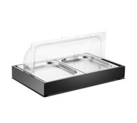 YJEUZCD Cibo Ghiacciato Servire Display Vassoio Con Chiaro Roll Top Copertina, Frutti Di Mare Buffet Piano Di Lavoro Contenitore, Piatti Display Piatto Per Frutta Festa(nero,2 cm/2 grid)