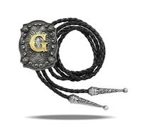 Yjfeshion Cravatta da cowboy in pelle fatta a mano con lettera iniziale ABJR a XYZ occidentale Bolo Tie per uomo donna, G d'oro, L