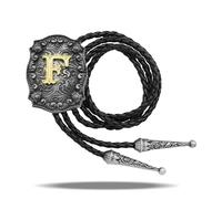Yjfeshion Cravatta da cowboy in pelle fatta a mano con lettera iniziale ABJR a XYZ occidentale Bolo Tie per uomo donna, F d'oro, L