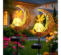 YJFWAL Lampade solari da giardino per esterni, 2 pezzi, decorazione da giardino, fata dei fiori, impermeabile, lampada solare da giardino, elfo, metallo, decorazione per il balcone, decorazione