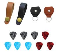 YJFY Tracolla per chitarra, piastra per chitarra, plettri, albero vintage, in vera pelle, con estremità a cinghia, plettri per chitarra, universale per chitarra, ukulele, chitarra elettrica, Nero