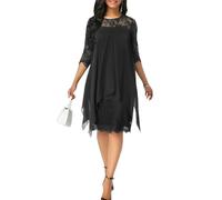 YJHLY Vestito da Donna Elegante Abito in Pizzo Donne più Taglie Forti Occasionali Abiti Mini Vestidos Scapa Lunga Estate di Abbigliamento Femminile di Grandi Dimensioni-Black-XL