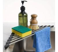 Yjia Scolapiatti arrotolabile triangolare, piccolo, con rivestimento in silicone, telaio in acciaio inox, per angoli del lavello, scolapiatti multiuso da cucina e organizer per risparmiare spazio