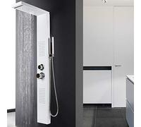 YJIIJY Doccetta e Pannello Doccia a Cascata, Colonna Idromassaggio in Acciaio Inossidabile, con Soffione a Pioggia (Bianco)