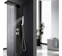 YJIIJY Pannello Doccia, Colonna Idromassaggio Doccia a Cascata in Acciaio Inossidabile, con Soffione a Pioggia Doccetta e Pannello Doccia Colonna Corpo a Colonna (Nero)