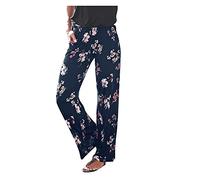 YJLX Pantaloni estivi da donna, leggeri, bohémien, colorati, lunghi, per il tempo libero, eleganti, estivi, in tessuto, taglie forti, pantaloni sportivi, pantaloni da yoga, pantaloni da yoga, Blu