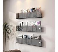 yjnhxns 3 Packs Floating Wall Mounted Shelves, Acrylic Magazine Holder, Clear Brochure Wall Mount, for Waiting Room, Exhibitions Office Retail Store Display(Light gray,80cm)
