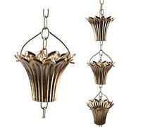 YJNSFT Catena Antipioggia placcata in Rame da 2,4 m per pluviali Esterni, raccogli Pioggia Regolabile per grondaie da Giardino, Decorazione in Metallo da Appendere, a Spirale, 12 Tazze di Giglio,