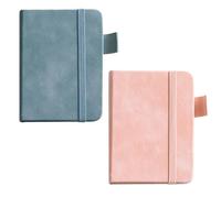 YJSDDNTY 2 taccuini A7, mini taccuini, in pelle, con chiusura elastica, per viaggi, scuola, giornale, diario di viaggio (rosa + blu)
