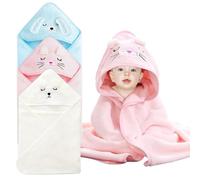 YJSDDNTY 3 asciugamani per bambini, con cappuccio, 80 x 80 cm, asciugamano con cappuccio, morbido, super assorbente, per neonati e bambini, orso bianco, coniglio rosa + cane blu