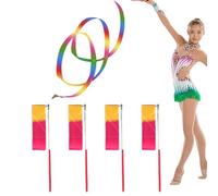 YJSDDNTY 4 nastri da danza colorati con asta, 2 m, per bambini, ragazze, scuola, giochi per la casa, parco giochi all'aperto, colore