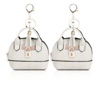 YJUBAOA 2 pz carino mini borsa cosmetica per le donne PU pelle zaino portachiavi trucco borsa tasca chiave rossetto borsa titolare carta cavo dati organizzatore cerniera sacchetto, bianco