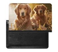 YJWANDL Custodia per passaporto, con stampa di due Golden Retriever, custodia per passaporto da viaggio, con tasche, stile, taglia unica, minimalista