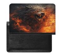 YJWANDL Custodia per passaporto, con stampa di lupo selvatico nel fuoco, custodia per passaporto, custodia per passaporto con tasche, stile, taglia unica, minimalista