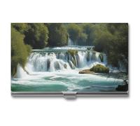 YJWANDL Porta biglietti da visita, Cascate sul fiume Krka Stampa Alluminio Custodia per carte Tasca Custodia per carte Professionale Custodia per carte Premium