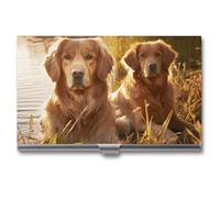 YJWANDL Porta biglietti da visita, due Golden Retrievers stampa custodia per carte in alluminio custodia per carte tascabile Custodia per carte professionale Custodia per carte di alta qualità, stile