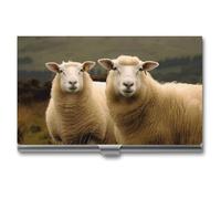 YJWANDL Porta biglietti da visita, due pecore bianche stampa alluminio custodia per carte tasca porta carte professionale custodia per carte premium