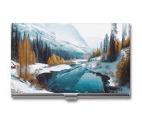 YJWANDL Porta biglietti da visita, Montagne Invernali Scena Neve Stampa Alluminio Porta Carte Tasca Porta Carte Professionale Custodia per Carte Premium