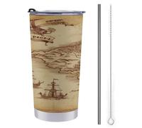 YJWANDL Tazza da caffè da viaggio, mappa del tesoro, stampa vintage isolata, tazza da viaggio in acciaio inox, tazza da caffè da auto, tazza da tè da viaggio