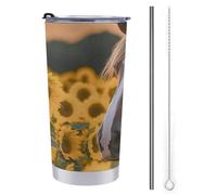YJWANDL Tazza da caffè da viaggio, stampa di cavallo giallo girasole tazza da viaggio isolata in acciaio inox tazza da caffè tazza da caffè tazza da tè da viaggio tazza da tè
