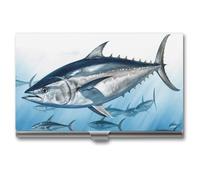 YJWANDO Porta biglietti da visita, tonno rosso Thunnus stampa custodia per carte in metallo leggero porta carte in alluminio custodia per carte tascabile