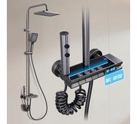 YJYAJIE Colonna Doccia con Miscelatore, 4 Modalità Set Doccia con Soffione e Doccetta Quadrato, Display a LED, Altezza Regolabile, Getto, Rubinetto, Antibruciore, Nera